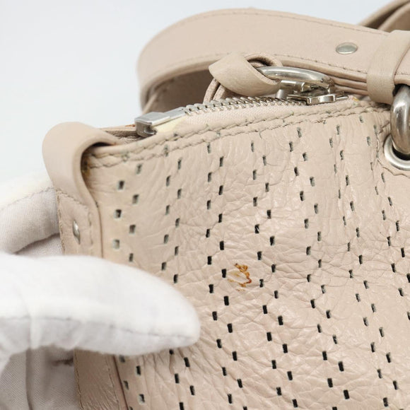 Chloe Kerala Hand Bag Leather Beige Silver Auth 187518V