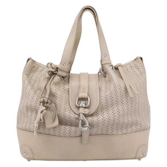 Chloe Kerala Hand Bag Leather Beige Silver Auth 187518V
