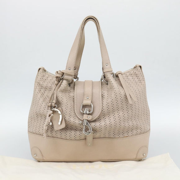 Chloe Kerala Hand Bag Leather Beige Silver Auth 187518V