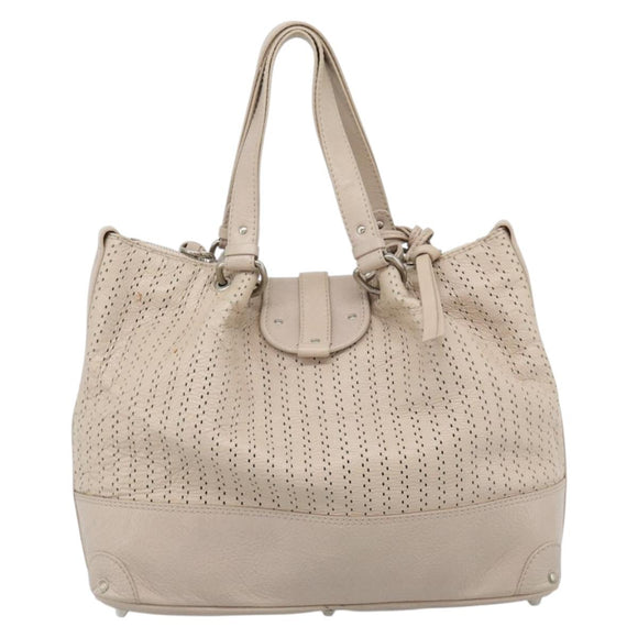 Chloe Kerala Hand Bag Leather Beige Silver Auth 187518V