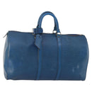 LOUIS VUITTON Epi Keepall 45 Boston Bag Blue M42975 LV Auth 187531-1