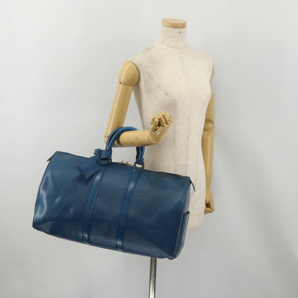 LOUIS VUITTON Epi Keepall 45 Boston Bag Blue M42975 LV Auth 187531