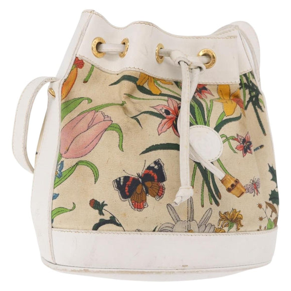 GUCCI Shoulder Bag Canvas Flora Beige Gold 007 14 0071 Auth 187532