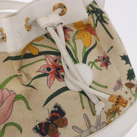 GUCCI Shoulder Bag Canvas Flora Beige Gold 007 14 0071 Auth 187532