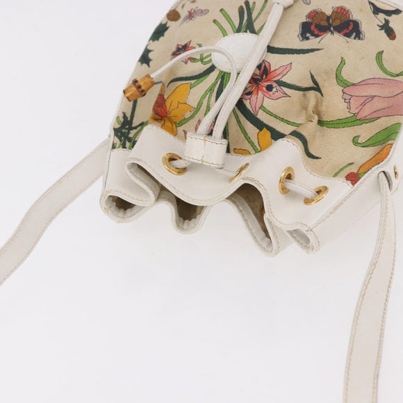GUCCI Shoulder Bag Canvas Flora Beige Gold 007 14 0071 Auth 187532