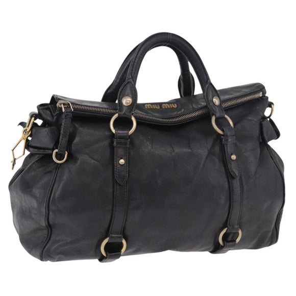 Miu Miu Hand Bag Leather Black Gold Auth 187540