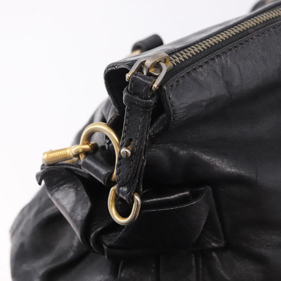 Miu Miu Hand Bag Leather Black Gold Auth 187540