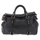 Miu Miu Hand Bag Leather Black Gold Auth 187540-2