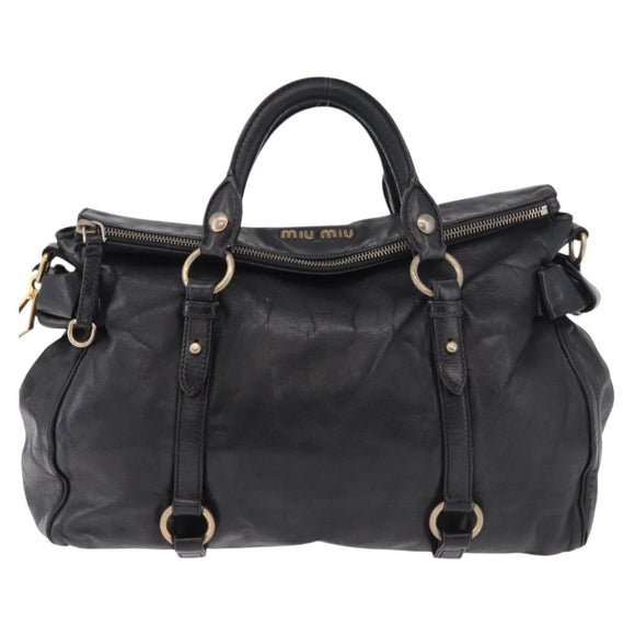Miu Miu Hand Bag Leather Black Gold Auth 187540