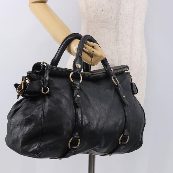 Miu Miu Hand Bag Leather Black Gold Auth 187540