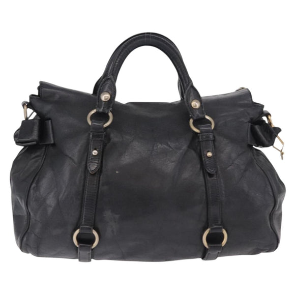 Miu Miu Hand Bag Leather Black Gold Auth 187540