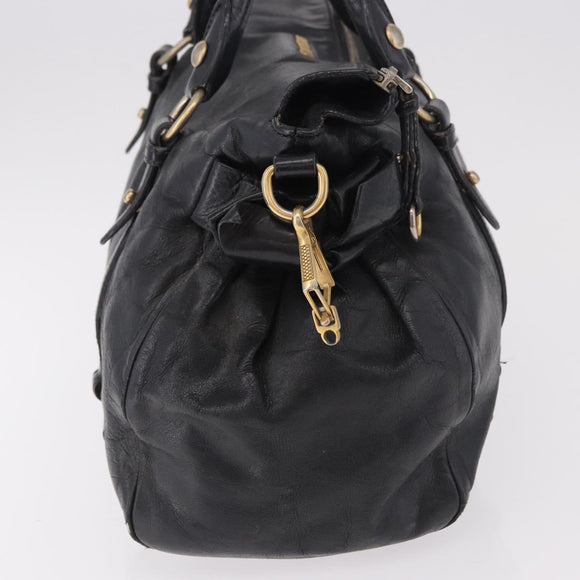 Miu Miu Hand Bag Leather Black Gold Auth 187540