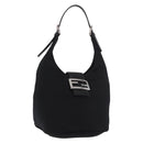 FENDI Mamma Baguette GM Shoulder Bag Cotton jersey Black Silver Auth 187545-1
