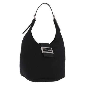 FENDI Mamma Baguette GM Shoulder Bag Cotton jersey Black Silver Auth 187545