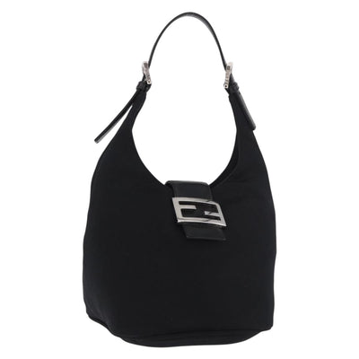 FENDI Mamma Baguette GM Shoulder Bag Cotton jersey Black Silver Auth 187545