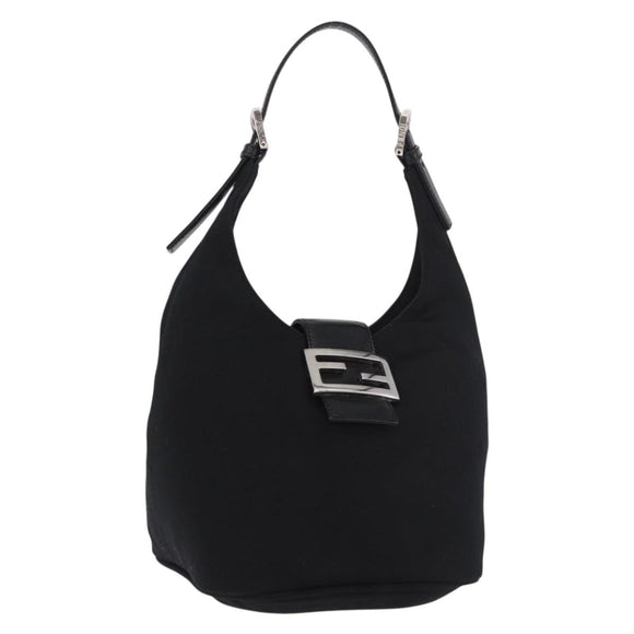 FENDI Mamma Baguette GM Shoulder Bag Cotton jersey Black Silver Auth 187545