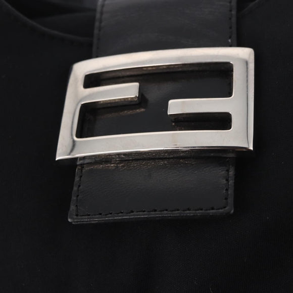 FENDI Mamma Baguette GM Shoulder Bag Cotton jersey Black Silver Auth 187545