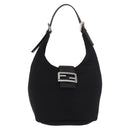 FENDI Mamma Baguette GM Shoulder Bag Cotton jersey Black Silver Auth 187545-13