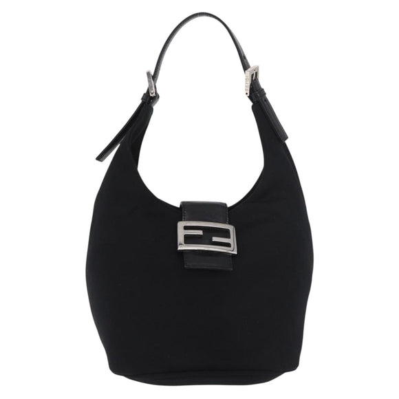 FENDI Mamma Baguette GM Shoulder Bag Cotton jersey Black Silver Auth 187545