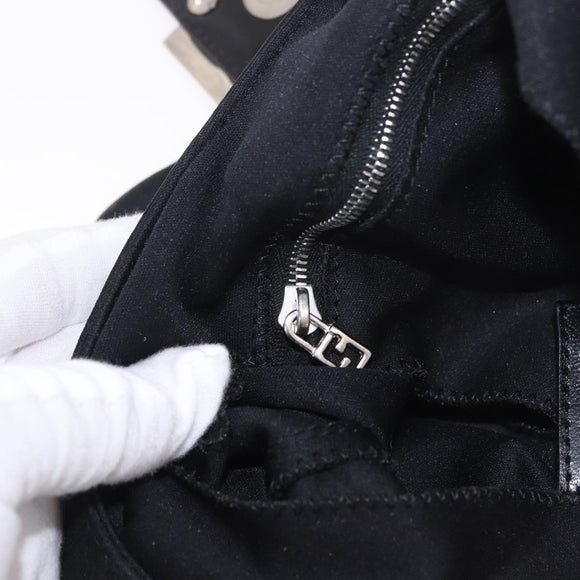 FENDI Mamma Baguette GM Shoulder Bag Cotton jersey Black Silver Auth 187545
