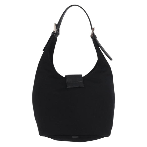 FENDI Mamma Baguette GM Shoulder Bag Cotton jersey Black Silver Auth 187545