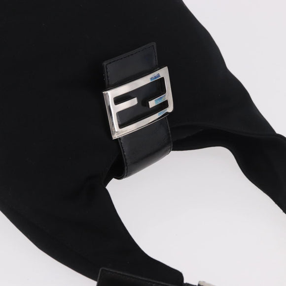 FENDI Mamma Baguette GM Shoulder Bag Cotton jersey Black Silver Auth 187545
