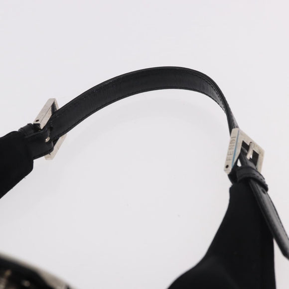 FENDI Mamma Baguette GM Shoulder Bag Cotton jersey Black Silver Auth 187545