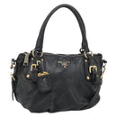 PRADA Hand Bag Leather 2way Black Gold Auth 187551-1