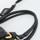 PRADA Hand Bag Leather 2way Black Gold Auth 187551-16