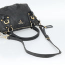 PRADA Hand Bag Leather 2way Black Gold Auth 187551-8