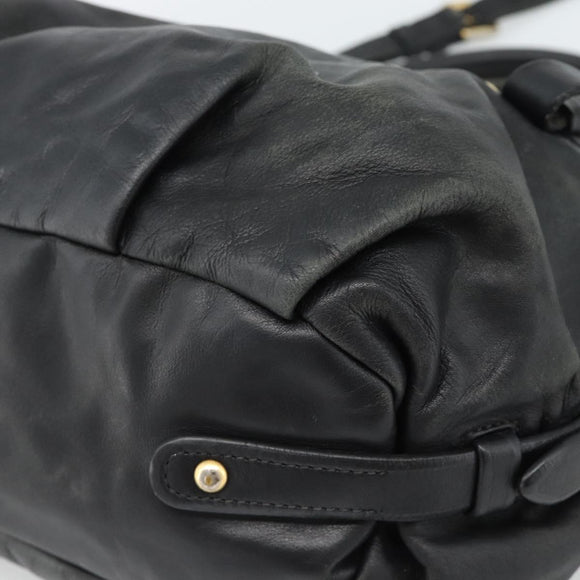 PRADA Hand Bag Leather 2way Black Gold Auth 187551