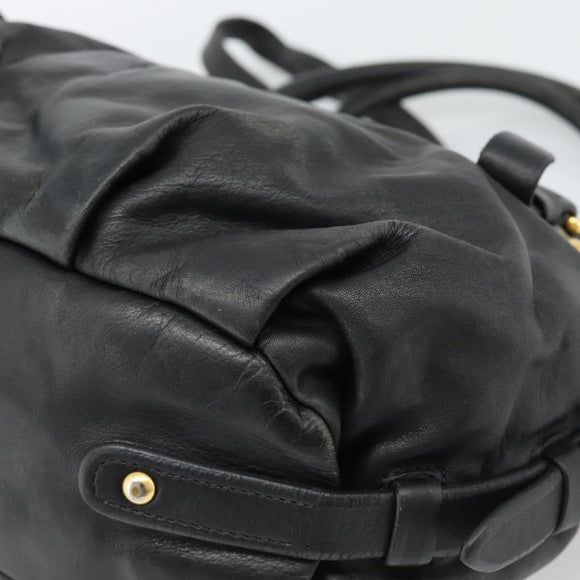 PRADA Hand Bag Leather 2way Black Gold Auth 187551