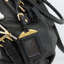 PRADA Hand Bag Leather 2way Black Gold Auth 187551-22