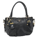 PRADA Hand Bag Leather 2way Black Gold Auth 187551-13