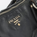 PRADA Hand Bag Leather 2way Black Gold Auth 187551-23