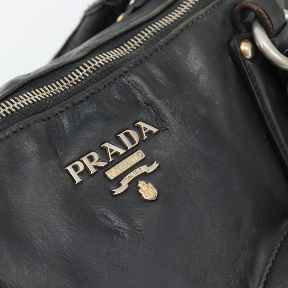 PRADA Hand Bag Leather 2way Black Gold Auth 187551