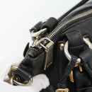 PRADA Hand Bag Leather 2way Black Gold Auth 187551-24