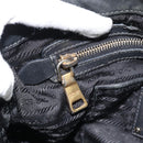 PRADA Hand Bag Leather 2way Black Gold Auth 187551-28
