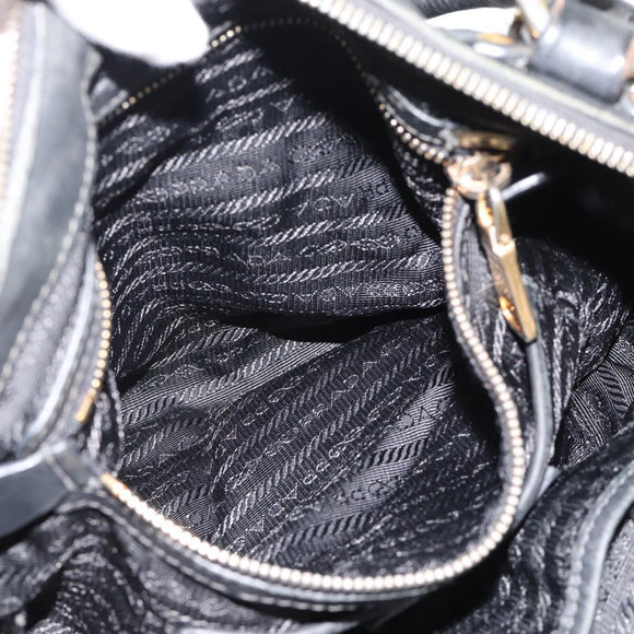 PRADA Hand Bag Leather 2way Black Gold Auth 187551