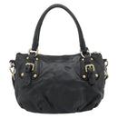 PRADA Hand Bag Leather 2way Black Gold Auth 187551-2