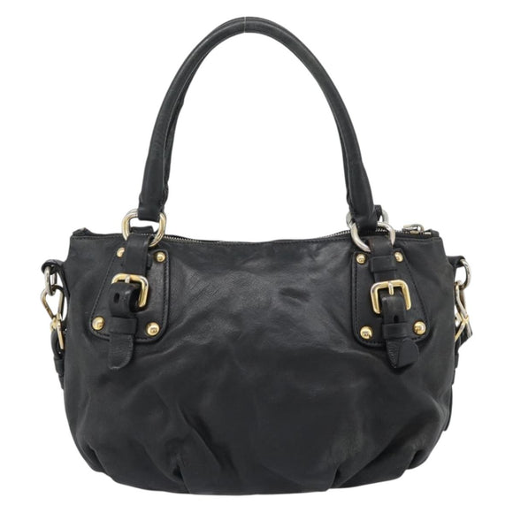 PRADA Hand Bag Leather 2way Black Gold Auth 187551