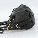PRADA Hand Bag Leather 2way Black Gold Auth 187551-3