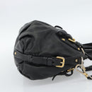 PRADA Hand Bag Leather 2way Black Gold Auth 187551-4