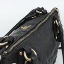 PRADA Hand Bag Leather 2way Black Gold Auth 187551-14