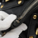 PRADA Hand Bag Leather 2way Black Gold Auth 187551-6