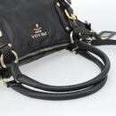 PRADA Hand Bag Leather 2way Black Gold Auth 187551-15