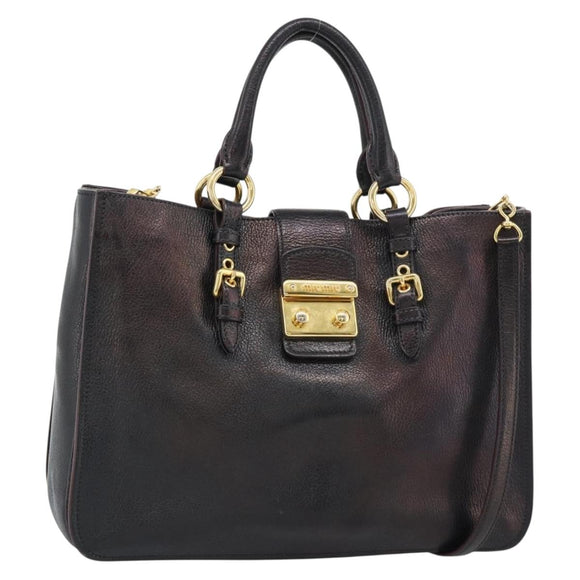Miu Miu Madras Hand Bag Leather 2way Black Gold Auth 187556A