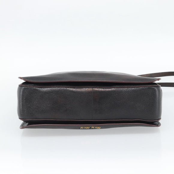 Miu Miu Madras Hand Bag Leather 2way Black Gold Auth 187556A