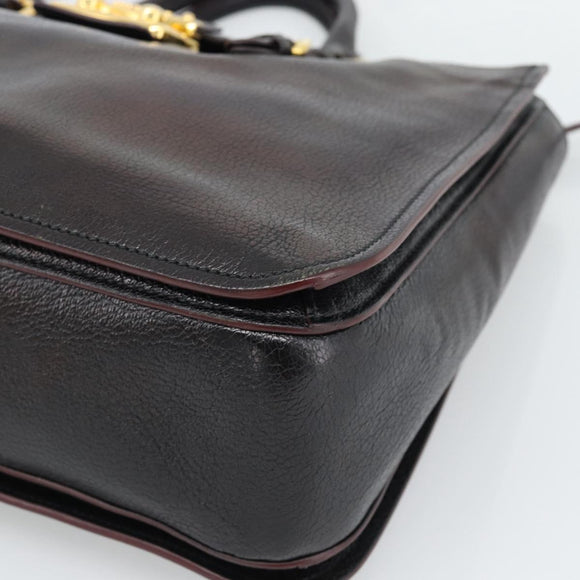 Miu Miu Madras Hand Bag Leather 2way Black Gold Auth 187556A