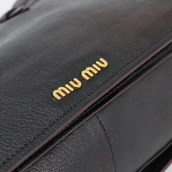 Miu Miu Madras Hand Bag Leather 2way Black Gold Auth 187556A